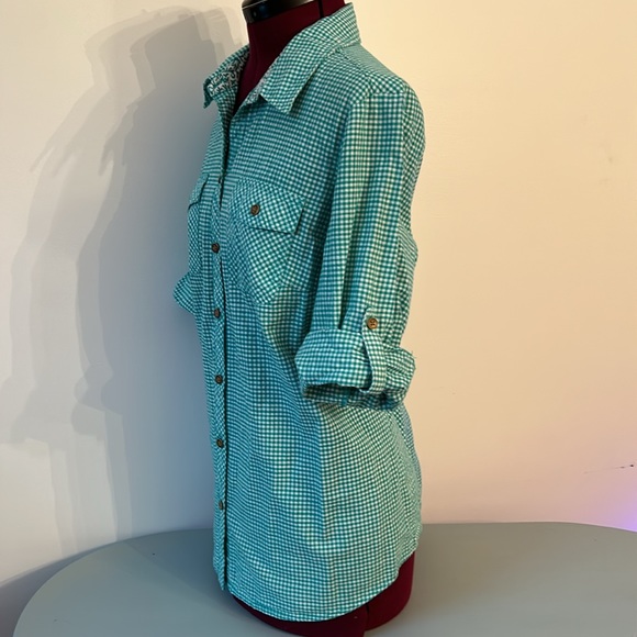 Croft & Barrow Green Gingham 3/4 Sleeve Shirt Size L - Picture 2 of 5